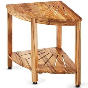【DealsForYouDays】VEVOR Corner Teak Shower Bench, 18.5" Height 15.5" Radius, 100% Teak Wood Corner Shower Beach, 500 LBS with Storage Shelf, Shower Stool for Inside & Outside Shower, for Bathroom Seat Stainless