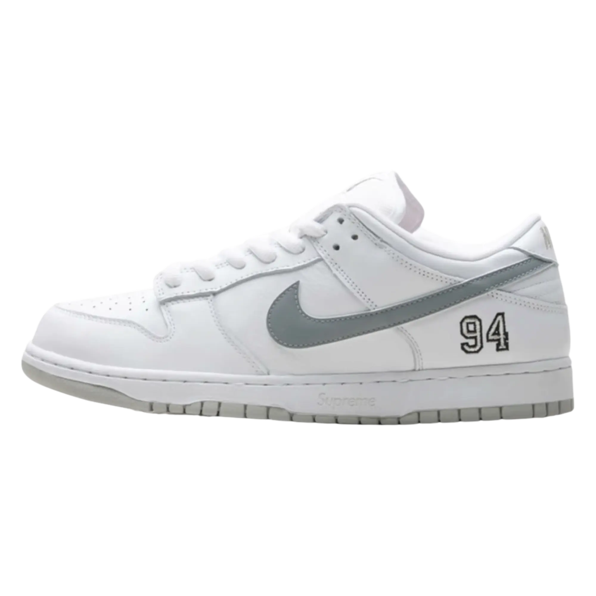 1250123 Nike SB Dunk Low Supreme 94 White Metallic Silver