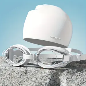 2-piece swimming set, large-frame swimming goggles + silicone swimming cap