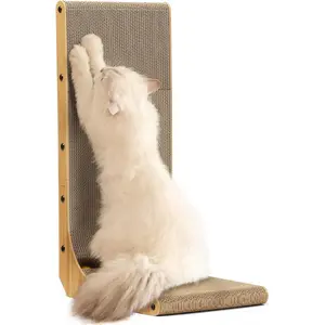 Cat Scratcher, 26.8 Inch L Shape Cat Scratch Pad Wall Mounted, Cat Scratching Cardboard with Ball Toy for Indoor Cats, Large Size
