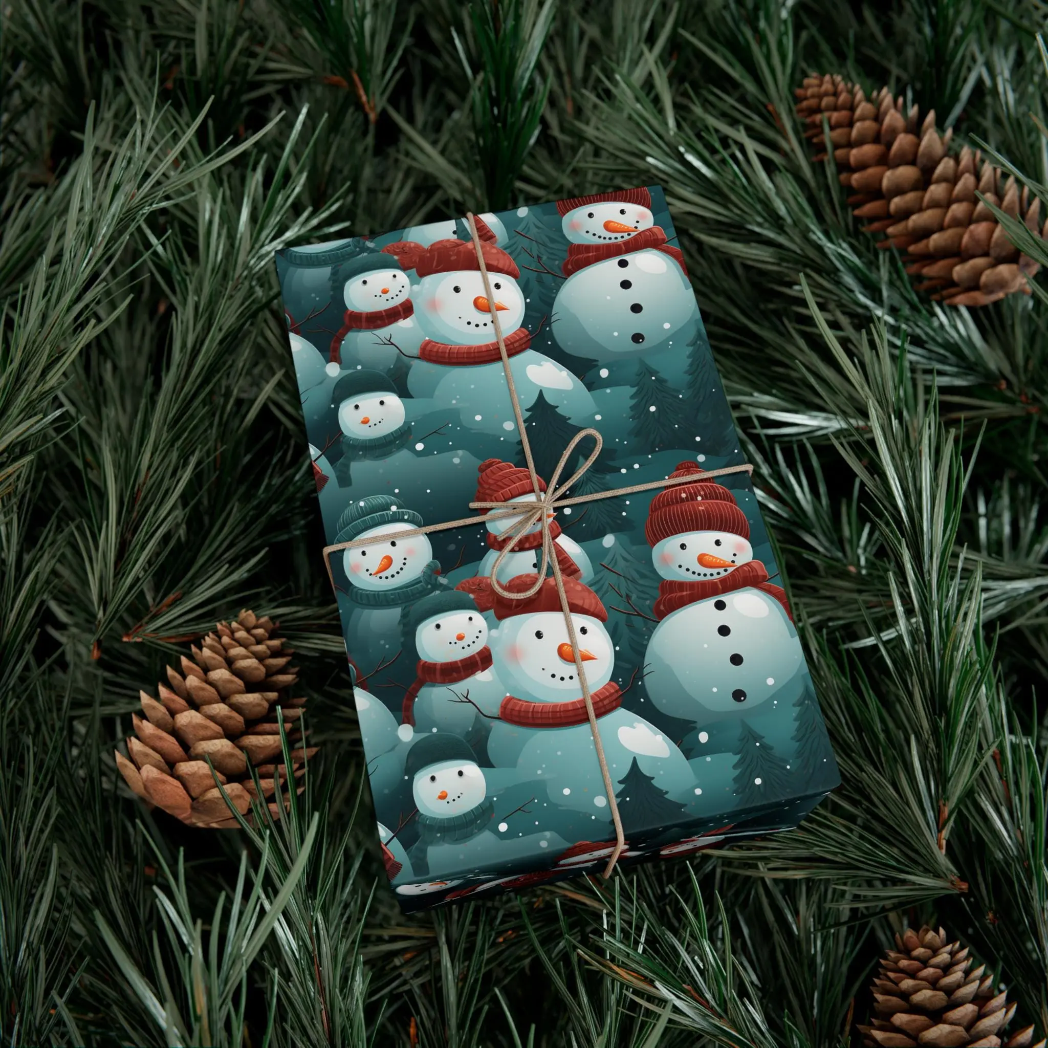 Snowman Wrapping Paper Winter Gift Wrap Fun Holiday Gift Wrap Christmas Paper Cute Snowmen Festive Teal Holiday Decor Paper Roll Traditional