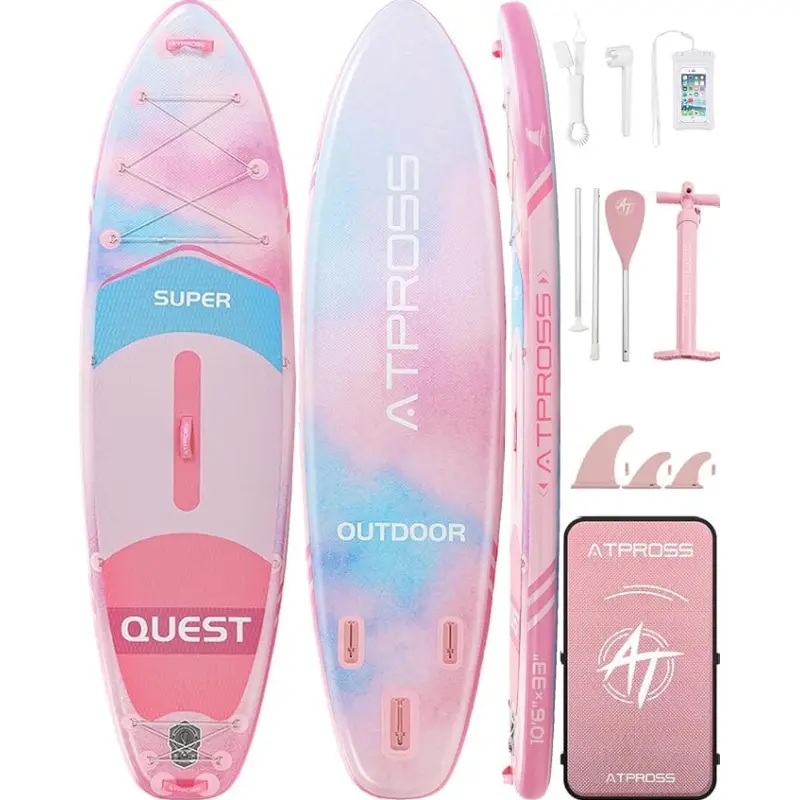 Inflatable Paddle Board for Adults, 10'6"x33" Extra Wide SUP with 400 lbs Capacity, Stable for Yoga, Fishing, and Traveling, Anti-Slip EVA Deck, Complete Outdoor Paddle Kit with Wrench