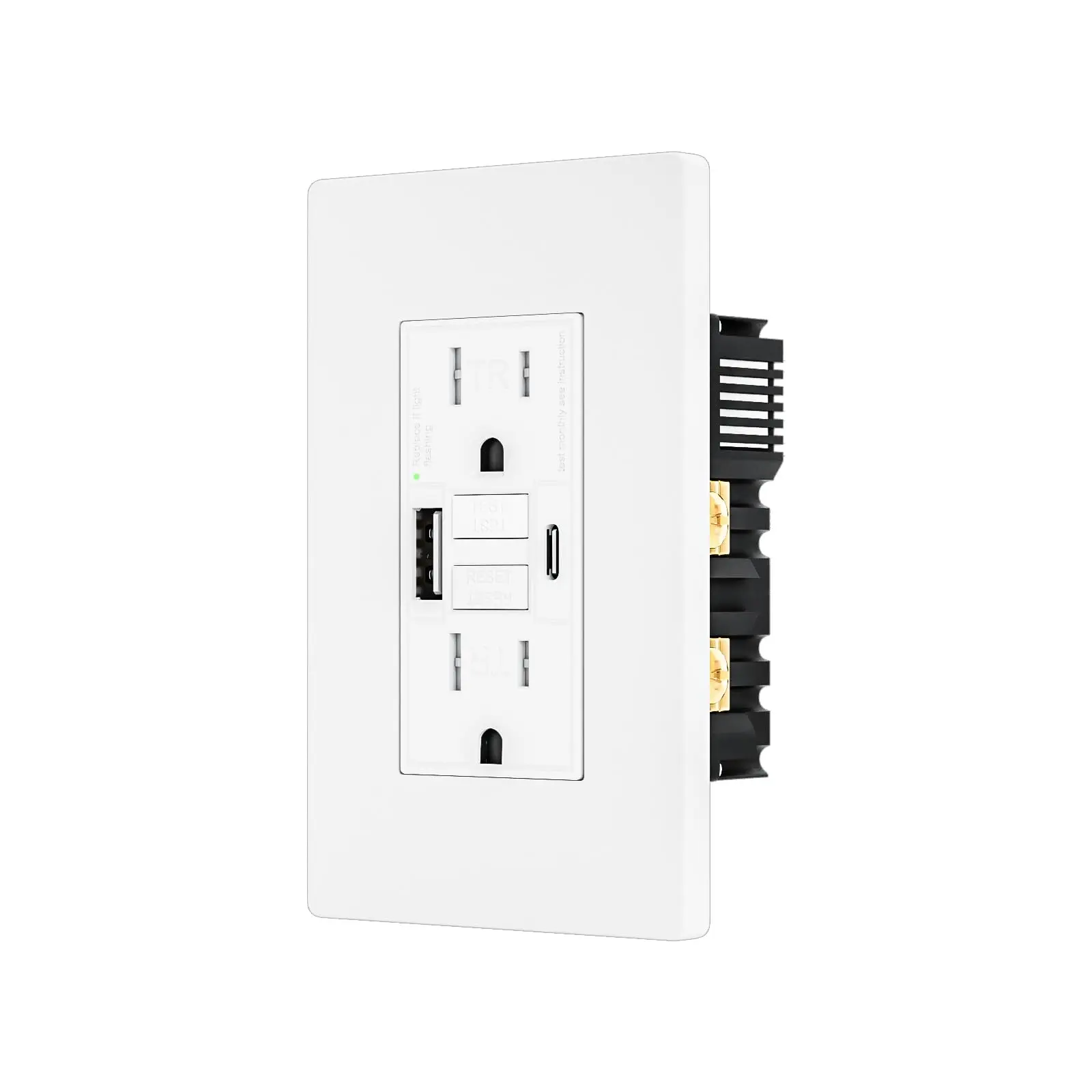 BRILLTECH 15AMP GFCI Outlet with 4.8A/24W Type A & Type C USB Charging Ports, Self-Test, Tamper Resistant, GFCI Receptacle Outlet, Screwless Wall Plate Include, ETL Listed, White