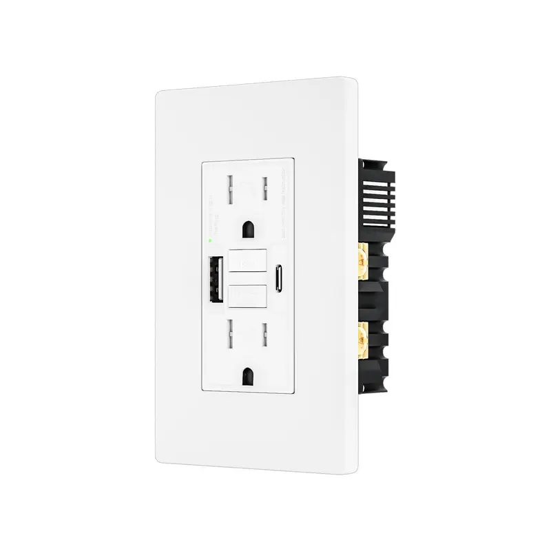 BRILLTECH 15AMP GFCI Outlet with 4.8A/24W Type A & Type C USB Charging Ports, Self-Test, Tamper Resistant, GFCI Receptacle Outlet, Screwless Wall Plate Include, ETL Listed, White