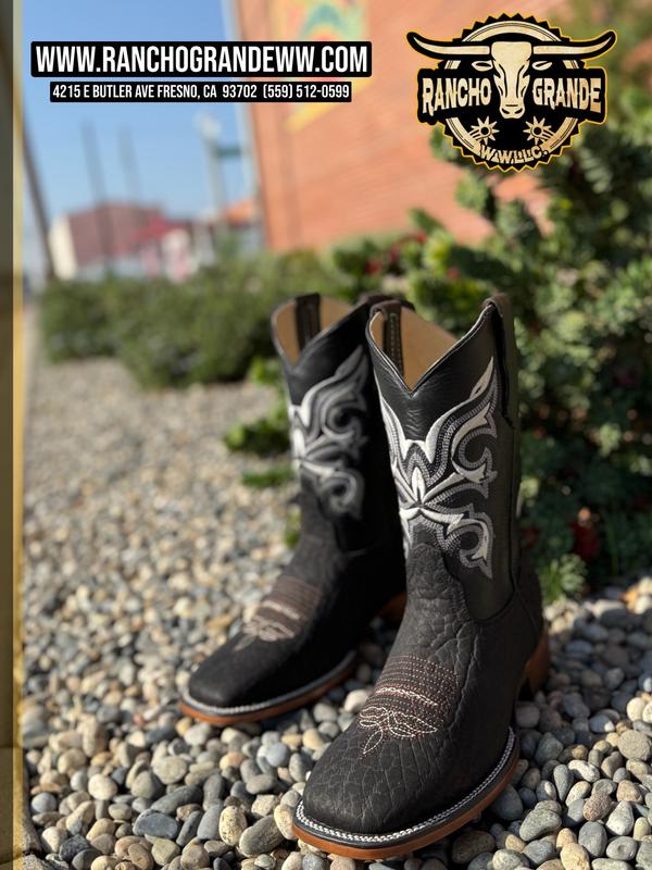 Genuine Bull Neck Leather Square Toe  Boots Black color / Botas de Cuello de Toro color Negra