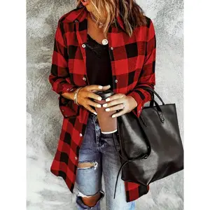 Women's Plaid Shirt Jacket, Long Sleeve Button Front Blouse, Casual Fashion for All Seasons, Ladies' Stylish Outerwear