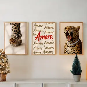 Luxury Leopard Wall Art Set Fashionable Leopard Paw, Leopard Typography & Roaring Leopard Prints Poster (UNFRAMED)