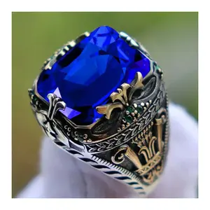 Inlaid Emerald Men's Luxury Ring Personality Retro Domineering Gem Sapphire Ring To Attend The Banquet Party Business Jewelry