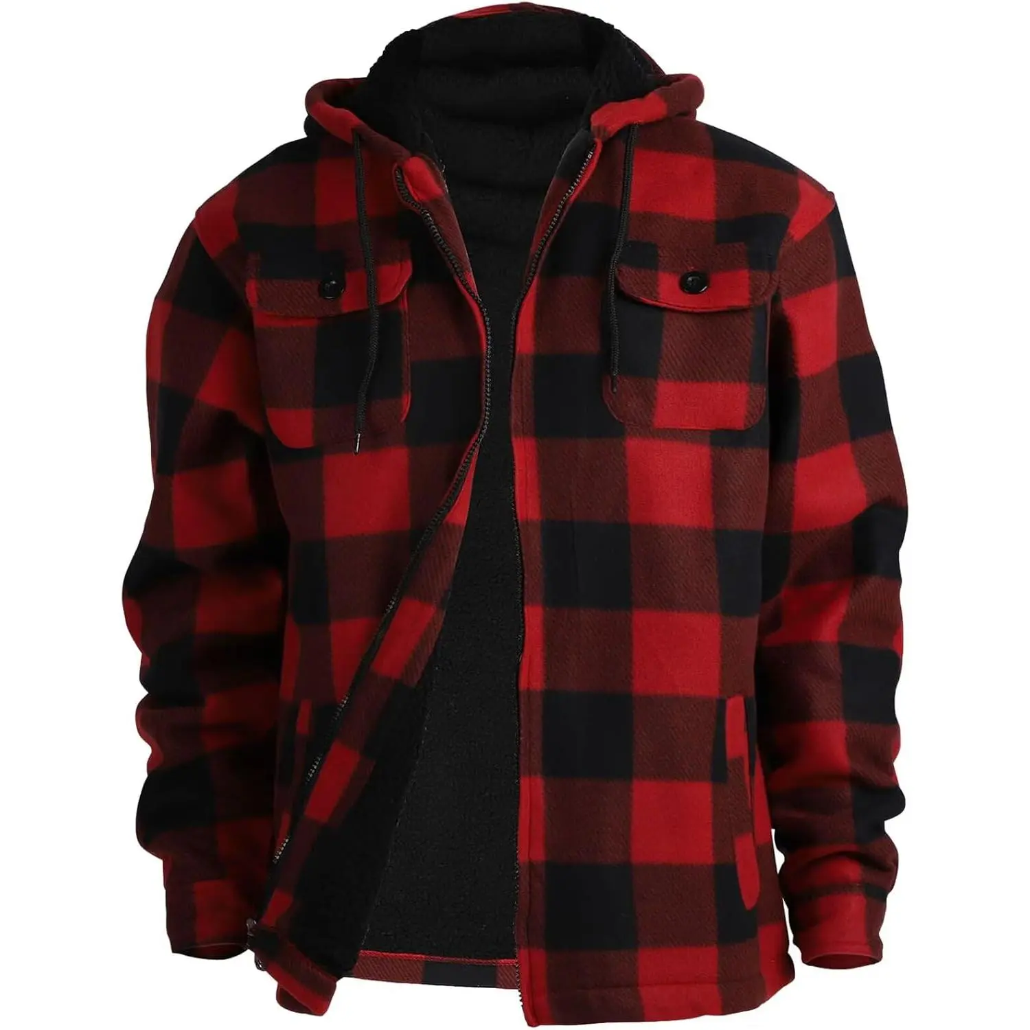 LEEHANTON Men's Casual Plaid Flannel Jacket, Sherpa-Lined Long Sleeve Outdoor Wear Tops for Hiking, Menswear, Buffalo Plaid