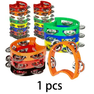 Plastic Percussion Tambourine, 1pc 4 Bells on Durable Synthetic ABS Tambourine, Musical Rhythm Instrument, Hand Held Percussion Drum for Party Performance Concert