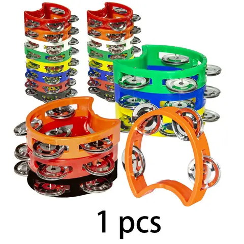 Plastic Percussion Tambourine, 1pc 4 Bells on Durable Synthetic ABS Tambourine, Musical Rhythm Instrument, Hand Held Percussion Drum for Party Performance Concert, Percussion Musical Instruments, Handheld