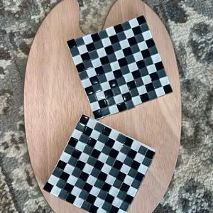 Handmade Coasters - Black and White Checkered Design, Ideal for Tableware Use