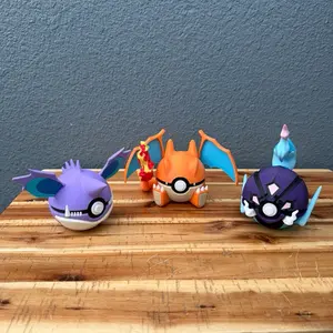 3 Pack Combo Ceruledge/Nidoking/Charizard-Inspired 3D Printed Poke Ball Pre Built Collectible