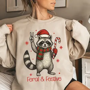 Christmas Raccoon Feral and Festive Sweatshirt TShirt, Raccoon Christmas Sweater, Feral and Festive Shirt, Raccoon Feral Shirts, Christmas Sweatshirt, Raccoon Lover Gift, Merry Christmas Lights Shirt