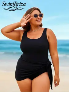 Briza｜Sleek Tank-Style Solid Black One Piece Swimsuit For Women Made For Plus Size Swimsuits And Plus Size Swimwear Shoppers With Swimsuits Tummy Control And Tummy Control Swimwear, A Bathing Suit Women Love As Vacation Swimwear For Women