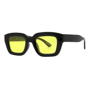 Mad Shade Bold Black Square Sunglasses with Yellow Tinted UV400 Lenses – Retro Unisex Oversized Fashion Shades #52