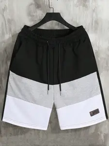 Men's Colorblock Raglan Sleeve Shorts, Regular Fit Casual Comfy Breathable Drawstring Waist Shorts for Summer, Men's Bottoms for Daily Wear