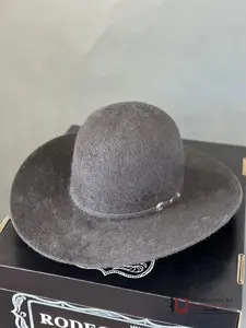 Rodeo King 10X Grizzly Charcoal Open Crown Hat with 5" Crown & 4 1/4" Brim in Original Box & Silver Buckles