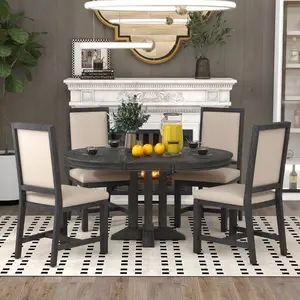 Farmhouse Dining Table Extendable Round Table for Kitchen, Dining Room(Black) wayfair  furniture