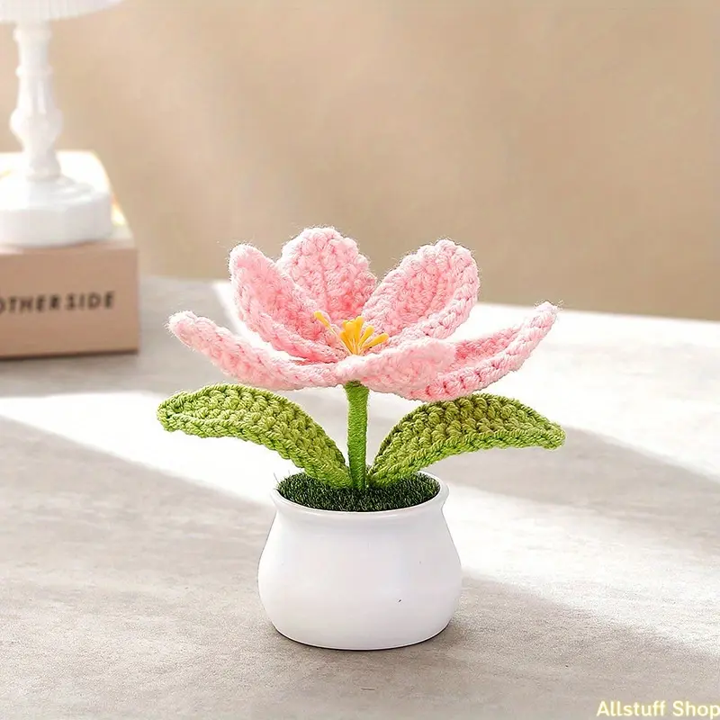 Hand-Woven Finished Single Pot Artificial Tulips - Multiple Colors Artificial Indoor Floral Decor, Desk Room Faux Flower Ornaments (Cross-Border Bestseller) tiktokshopbacktoschool