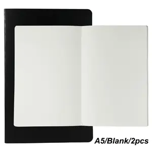 2pcs blank notebooks | A5 60pages blank inner page | light yellow thickend inner paper | fight ink bleed | black/White cover journal | Office Stationery