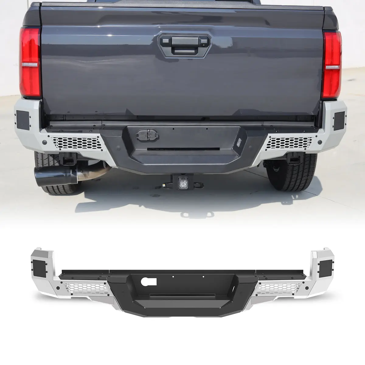 WOLFSTORM Rear Bumper for 2024-2026 TOYOTA TACOMA, DIY Spraying, OEM License Plate Lights, OEM Tow Hitch, Parking Sensor, Perfect Fit Auto Replacement Bumper