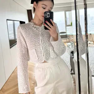 Blingbling White Party Jacket - Casual Women's Wear Sequined Top for Elegant Events - Womenswear Long Sleeve