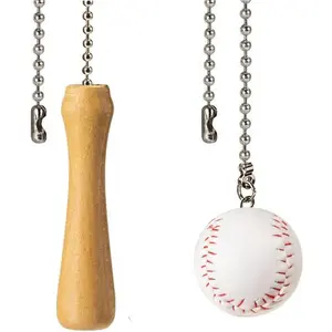Baseball and Baseball Bats Ceiling Fan Pull Chain Ornaments Extender,with 12"  Bead Chain Fan Pulls