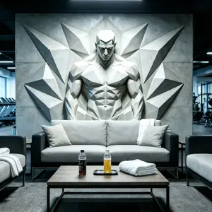 GRG Relief Wall Sculpture Gym Decor, 3D Geometric Muscle Carving, Matte Non-Reflective Wall Art for Home Gym, Studio, Man Cave, Industrial & Minimalist Spaces, Durable Hangable Decoration