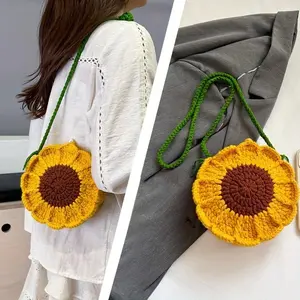Chic Handmade Sunflower Crochet Crossbody Bag – Knit Floral Mini Purse for Women, Versatile for Daily/Party Occasions Valentine's Day