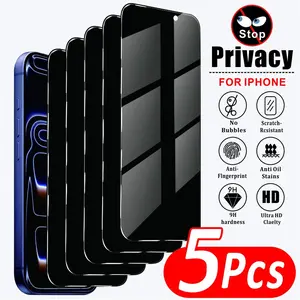 5pcs Privacy Tempered Glass Screen Protector, Compatible with iPhone 17 Pro Max/17 Air/16 Pro Max, 9h Hardness, Anti-Scratch, Anti-Fingerprint, Accessories