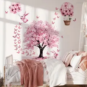 Peach Blossom Tree Butterfly Rabbit Wall Stickers Set, Home Decoration for Bedrooms Living Rooms Sofas Entrances Background