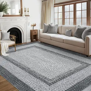 9*12ft(274*366cm) Area Rug Braided Print Washable Rug Large for Living Room, Non Slip Farmhouse Rustic Floor Carpet Accent Bedroom Modern Throw Floor Cover Border Carpet (Grey)