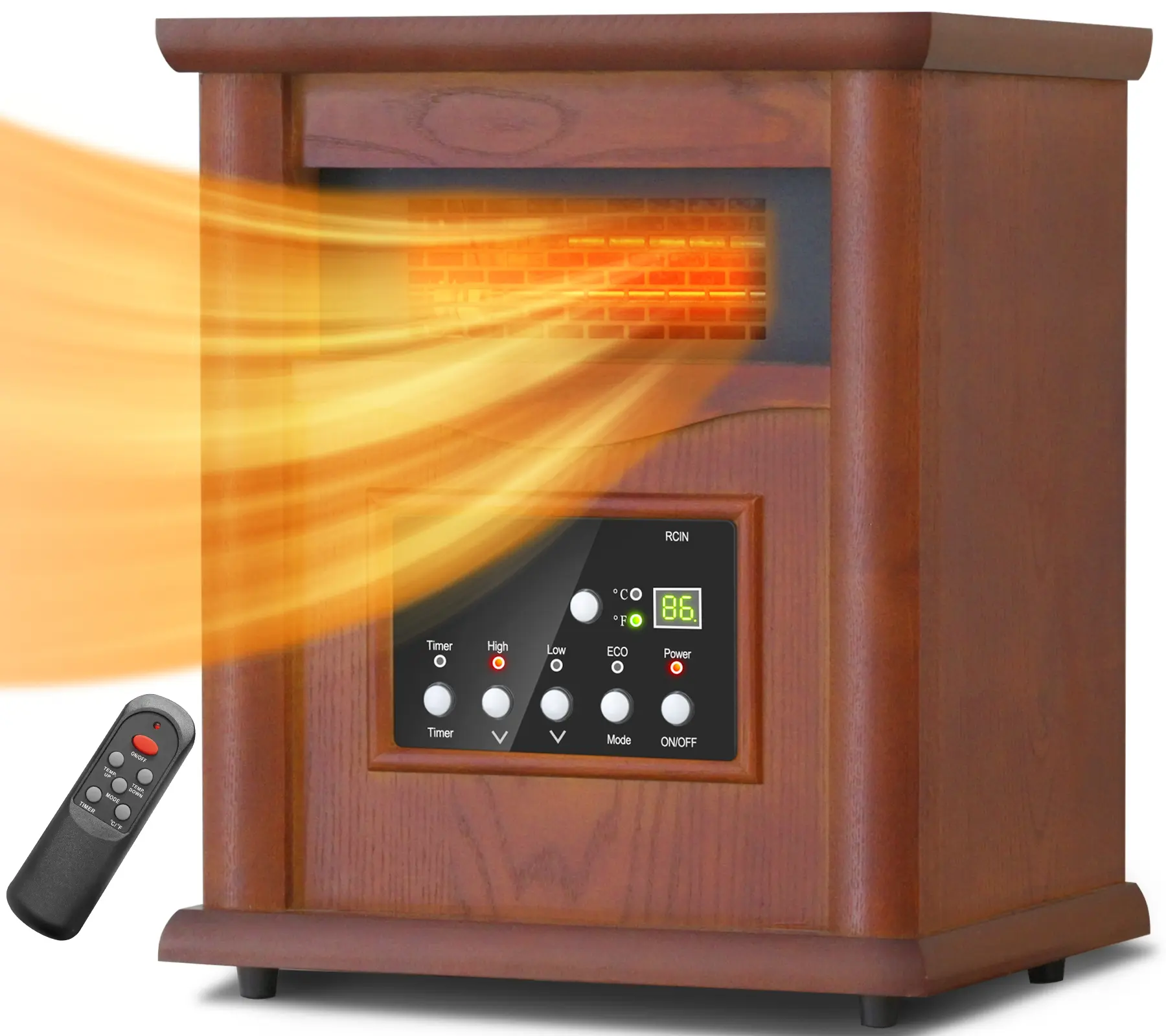 Electric Infrared Space Heater, Quartz Heater for Indoor Use, Tip-Over & Overheat Protection with Remote Control, 3 Heat Settings for Large Room