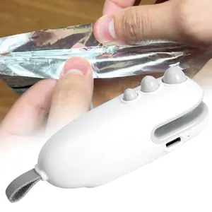 Rechargeable 2-in-1 Mini Bag Sealer, White Handheld Food Sealer with Built-in Cutting Blade, Portable Snack Bag Clip to Lock Food Freshness, Great for Resealing Daily Snack & Food Bags