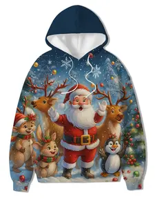 Santa Claus 3D Printed Hoodie, Men's Winter Top, Festive Atmosphere, Perfect Gift, Casual Loose-Fitting, All over Print, Cute Animal Sweatshirt, Fall & Winter