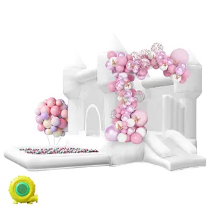 FBSPORT Inflatable Bounce House with Slide for Kids, White Bouncy Castle for Birthday Parties, Weddings, Backyard & Indoor Use (Includes Blower)