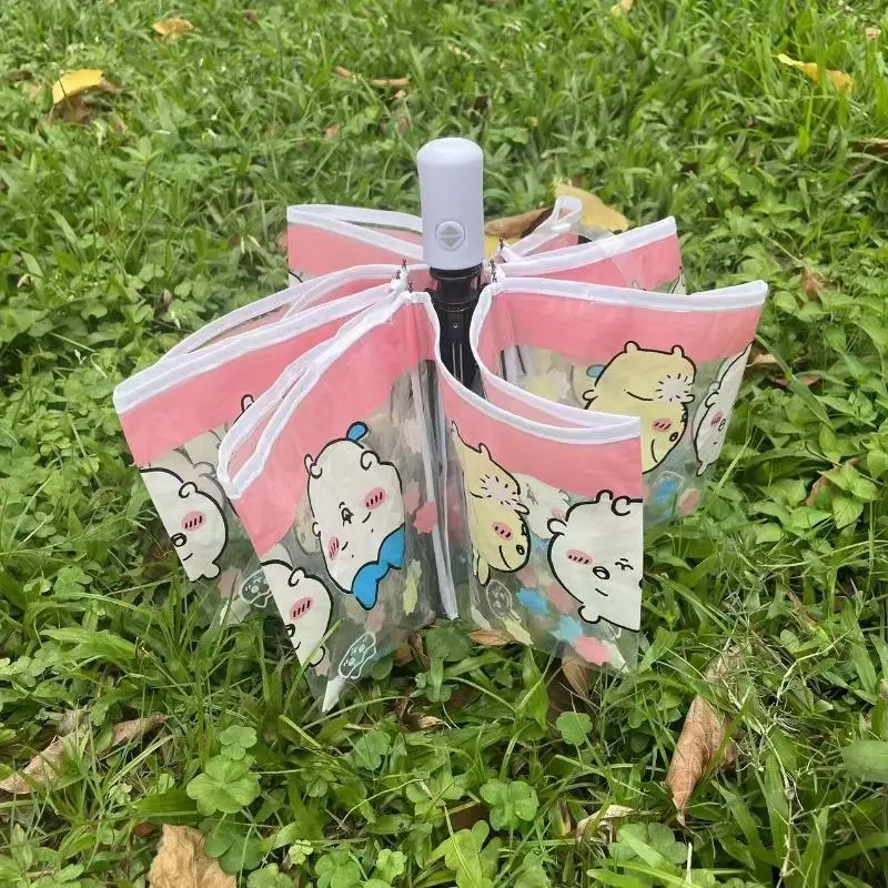 Anime Chiikawa Collapsible Cute Kawaii Usagi Momonga Transparent Umbrella Pretty Fold Automatic Payment Printing LovableStudent