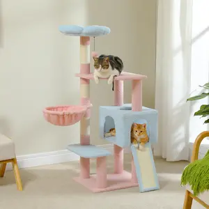 47.2" Indoor cat tower with sisal scratching post, top perch, metal frame hammock and cat condo