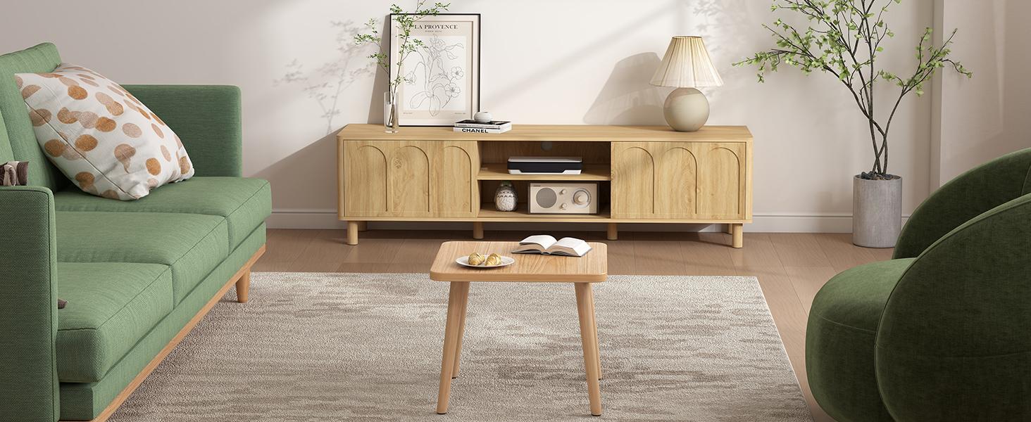 Giratree TV Stand for TVs up to 70'', Entertainment Center with Large Storage for Living Room, Media Console with Sliding Doors and Adjustable Shelves, Modern TV Cabinet for Game Consoles and Decor