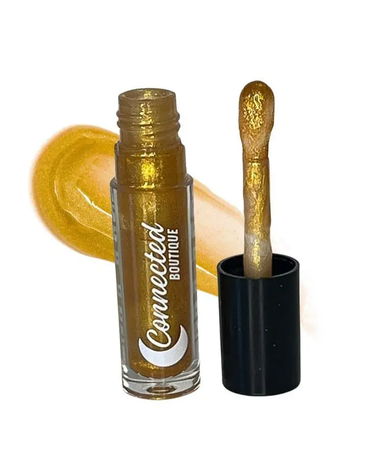 Connected Boutique Sacred Metallic Gold Lip Gloss - High-Shine, Long-Lasting, Non-Sticky Formula for Full Coverage & Moisturizing Lips Glossy Makeup Lipstick Lightweight Moisturize Chrome Cosmetic