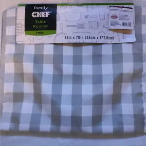 Table Runner 13in x 70in 33cm x 177.8cm Gray & White Checkered Design for Dining Tables