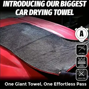 XXL Extra Large Microfiber Car Drying Towel with Twist Ring Design, Super Absorbent Thickened Technology, Suitable for Cars, Trucks, Boats, Red-Gray Detail Fabric, Professional Look, Absorbent Detailing Cloth