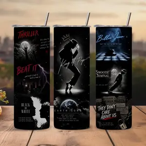 Michael Jackson MJ King Of Pop 20oz & 40oz Skinny Tumbler, Retro Music Legend Stainless Steel Travel Mug, Concert Collage Design, Gift For Pop Music Fans