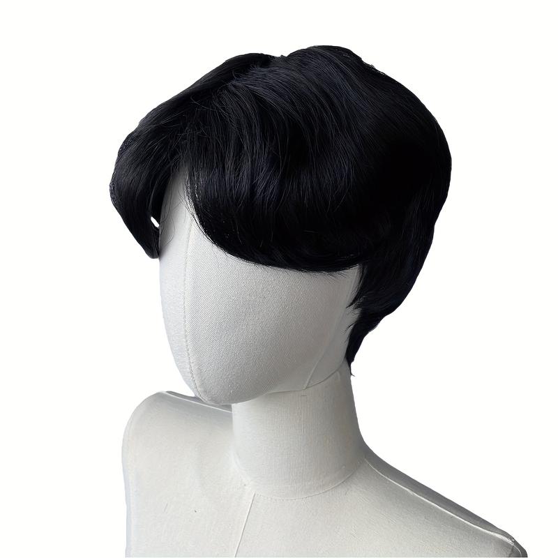 Men's Natural Straight Wig - Matte Black Brown with Elastic Mesh Cap for a Secure Fit, Suitable for Cosplay, Theatrical Performances, and Everyday Use - Compatible with All Light Beige Shades - Specially Crafted in Europe, Easy-to-Wear Wig for Beginners