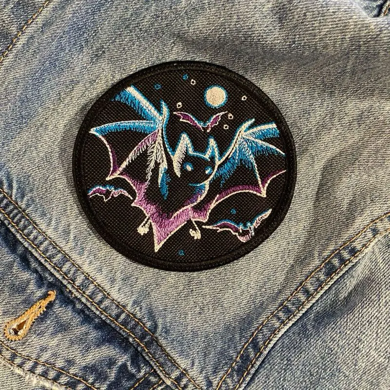 Gothic Haunted Bats Night Sky Embroidered Patch, 3.9in Durable Mystical Sky Design, Iron-On, Sew-On, Hook Backing, Ideal for Fans of Gothic Style, Fan Of Gothic