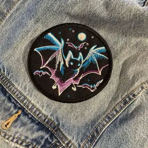Haunted Bats Night Sky Patch, Moonlit Bats Embroidered Design, Iron On, Sew On, Hook Backing, Gothic Style Patch, 3.9" Mystical Sky Durable