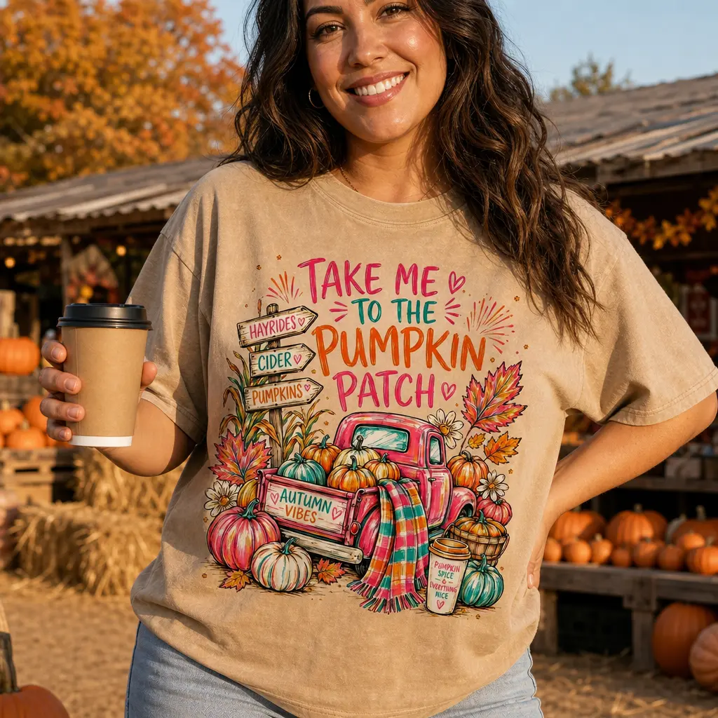 Take Me To The Pumpkin Patch Shirt Women Fall Graphic Tee Vintage Truck Autumn Top