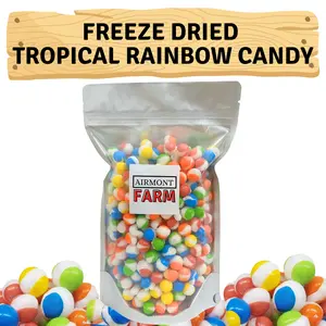 Freeze Dried Candy Tropical Rainbow Candy - Ships In Box - Deliciously Crunchy, Intense Flavor, Lightweight Snack - Resealable Bag