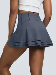 Women's Solid Color High Waist Sports Skirt, Casual Skirt for Yoga Gym Workout, Ladies Sportswear for Summer, Workout Skirts